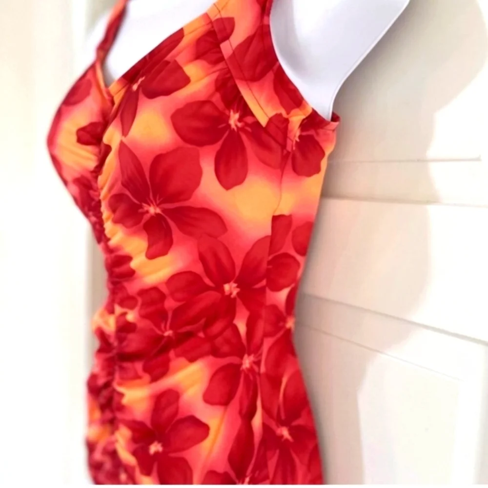 Le Cove One Piece Swimsuit 18 Full Coverage Women Red Orange Floral Bathing Suit - Picture 10 of 10